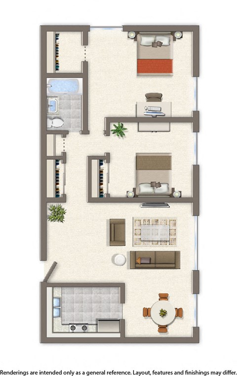 penn view two bedroom apartment floor plan rendering